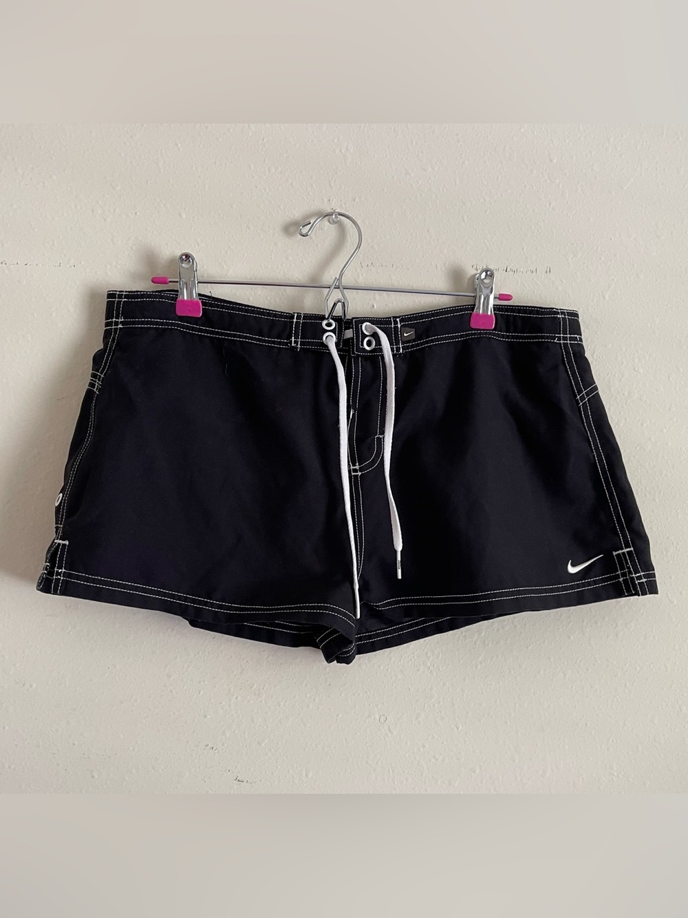 Nike Women's Black Athletic Shorts with White Drawstring